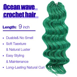 Green Ocean Wave Crochet Hair 9 Inch Curly Crochet Hair 7 Packs Deep Wave Short Wavy Crochet Braids St Patricks Day Hair Extensions for Women