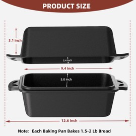 EAOENLS 9×5 Inch Cast Iron Loaf Pan with Lid, 2 in 1 Loaf Bread Baking Pans for Homemade Bread, 2 Piece Set