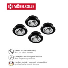 GedoTec® Furniture Roller for Drilling Transport Castors without Brake, Made of Plastic, Total Diameter: 54 mm, Load Capacity: 50 kg, Brand Quality for Your Living Area