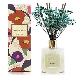 Cocorrína Premium Reed Diffuser Set with Preserved Baby's Breath & Cotton Stick Cashmere Vanilla | 6.7oz Scent Fragrance Oil Diffuser for Bedroom Bathroom Living Room Home Décor