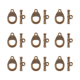 Pandahall 20 Sets Tibetan Alloy Oval Toggle Clasp Antique Bronze T-Bar Clasp Closure for Bracelet Jewelry Making