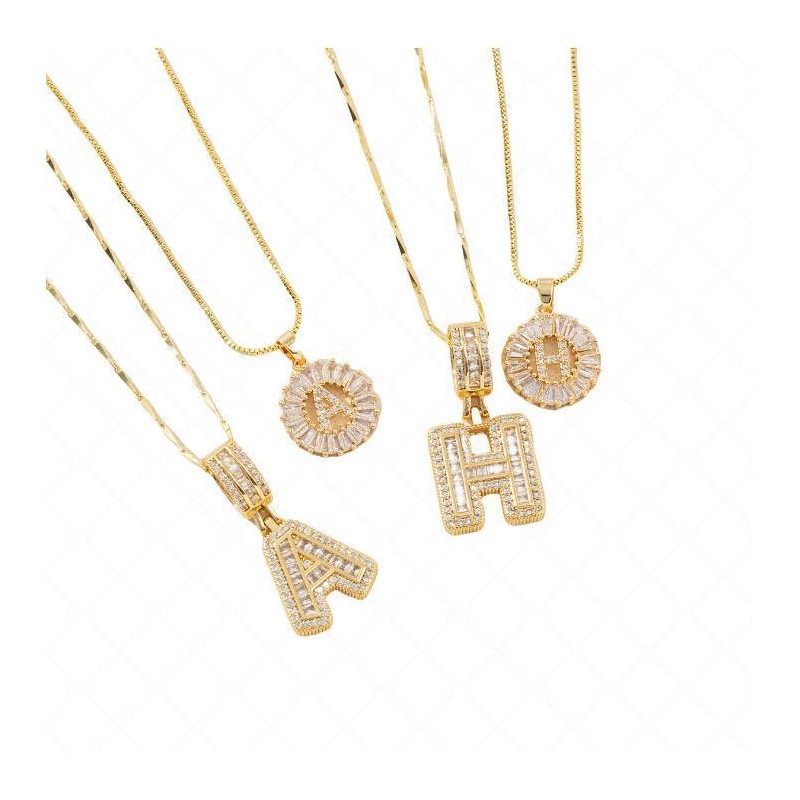 Alphabet Pendant Full Diamond Rock Candy 26 Letters Necklace for