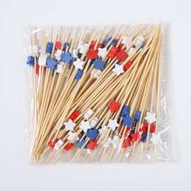 AILEXI Cocktail Sticks 100 Counts Wooden Toothpicks Party Supplies frill finger food fruits sandwich nibbles - Blue White Red Stars