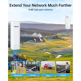 Wireless Bridge Point to Point Outdoor: Ueevii 5.8GHz Dual 100Mbps WiFi Bridge, 2KM Range CPE for Network Extend, PoE Adapter, IP65 Weatherproof, CPE453 for Starlink Garage Barn Shop