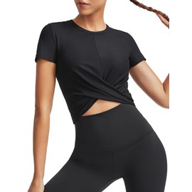 kakola Black Workout Top for Women Crop Basic T-Shirts Athletic Yoga Casual Shirts Black