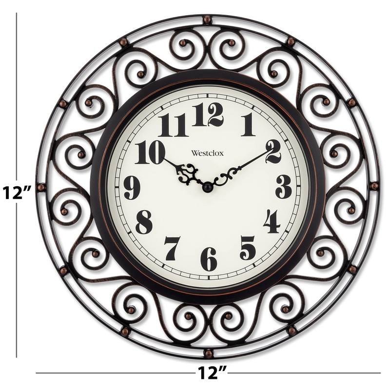 Westclox 32021 12" Filigree Rubbed Bronze Finish Clock