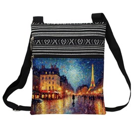 LiuenMgg Paris Eiffel Tower Messenger Bag Small Ethnic Pattern Printed Adjustable Strap Crossbody Zipper Bag Paris Eiffel Tower Phone Bag Wallet Cute Shoulder Handbag for Women