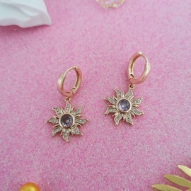 Spinning Sun Earring Princess Inspired Purple Earrings with Cubic Zirconia Sundrop Hoop Earrings Dangle Jewelry for Women Birthday Christmas Cosplay Gift