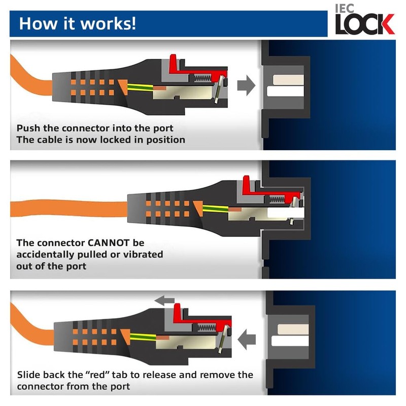IEC Lock Power Cable/Power Cord C13LOCK-C14 BK 3.00 m