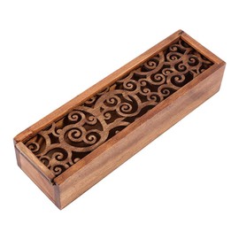 4 Sorten Holz Bleistift Fall Box Desktop Stationery Lagerung Organizer Student Schule Büro Swirl grass type Stiftebox aus Holz mit Klappdeckel