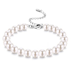 JeweBella 4 mm / 6 mm / 8 mm Pearl Bracelet Women&#39;s Silver 925 Bracelet Beads for Women Girls Length 18 + 6 cm Adjustable Classic White Pearls Bracelet with Box, Sterling Silver