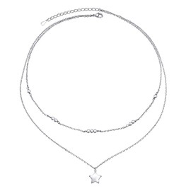 DAOSHANG Layered Necklaces for Women S925 Sterling Silver Chokers Necklace Cute Double Layered Heart/Circle/Dog Paw/Star/Moon/Starfish/Evil Eye Choker Necklace Day Collar Handmade Bead Necklace Adjustable, Sterling Silver, No Gemstone
