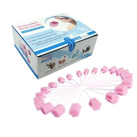 Xrten Pack of 50 Oral Care Sponge, Mouth Cotton Buds, Disposable Oral Care Sticks (Pink)