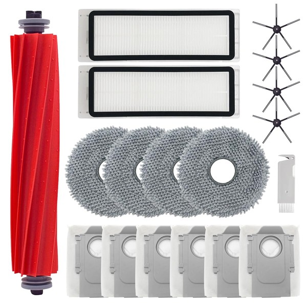 Home Times Accessory Set for Roborock Q Revo Replacement Parts for Roborock P10, 1 Roller Brush, 2 HEPA Filters, 4 Side Brushes, 4 Wipes, 6 Dust Bags, 1 Brush