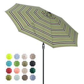 Tempera 9ft Patio Market Outdoor Table Umbrella with Auto Tilt and Crank, Large Sun Umbrella with Sturdy Pole & Fade Resistant Canopy, Easy to Set, Grass Stripe