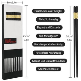 10 Pairs Fiberglass Chopsticks 24cm Alloy Chopsticks Dishwasher Safe Chinese Chopsticks Non-Slip Styles Matte
