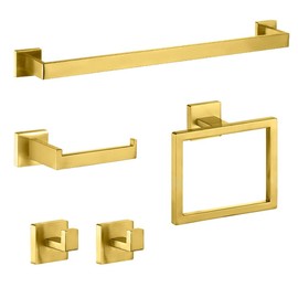 IJDD 5 Pieces Bathroom Hardware Accessories Set, 23.6-Inch Stainless Steel Bath Towel Bar Kit Towel Holder Racks for Bathroom Wall Mounted (Brushed Gold)