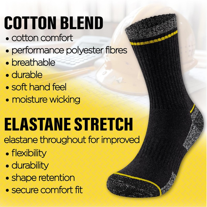 The Essentials Wardrobe Mens 6 Pack Work Socks - Black