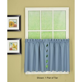 Today's Curtain, Orleans Scallop Curtain, Blue 30" Tier Pair and Tieback, 60" W x 30" L, Blue