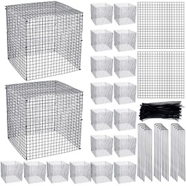 Zubebe 20 Pack Small Wire Plant Protectors Square Plant Protectors from Animals Mesh Cage Chicken Wire Cloche for Shrubs and Vegetables with Ground Stakes and Nylon Ties (12 x 12 Inch)
