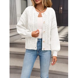 Yousify Womens Open Front Cardigan Sweaters Casual Cable Knit Long Sleeve Button Down Chunky Loose Fall Sweater White