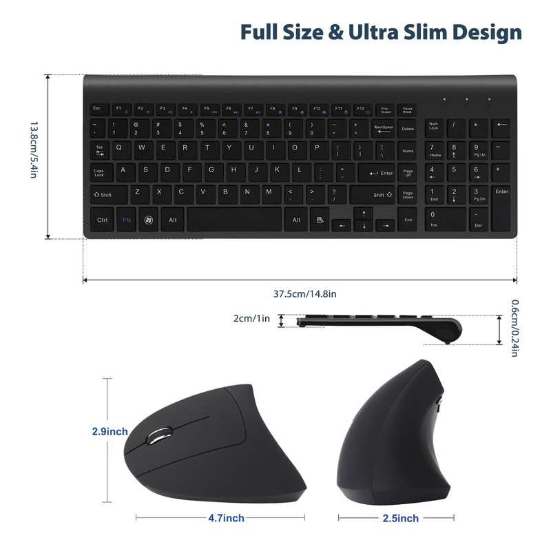 Fonicer Left Handed 2.4GHz Wireless Vertical Ergonomic Mouse and Keyboard