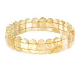 Natural Yellow Crystal 14mm Faceted Oval Beads Elastic Bangle 7.5 Inch Unisex