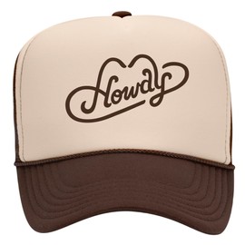 Howdy Cowboy Hat Trucker Hat | Vintage Country Cowgirl Western Trendy | Premium Mesh Foam Snapback Hat for Men & Women (US, Alpha, One Size, Brown/Tan)