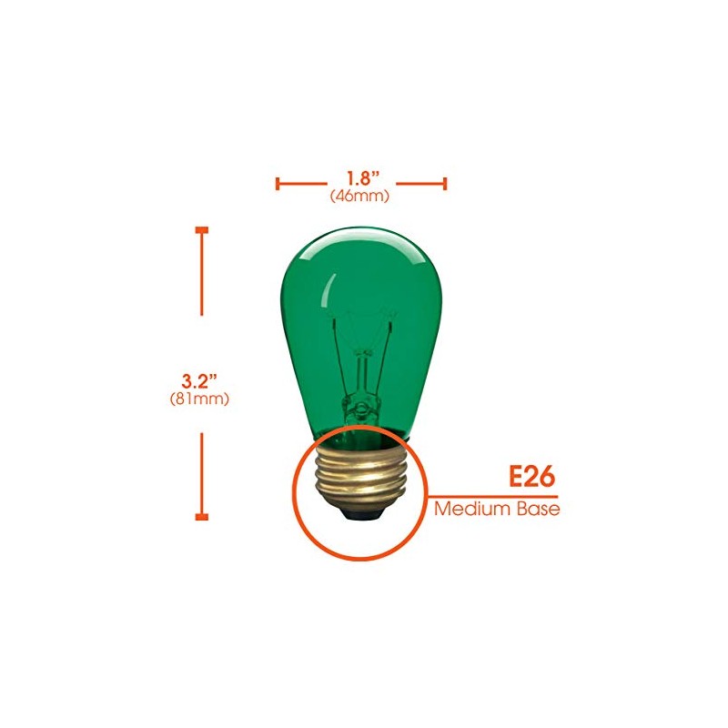 Incandescent S14 Edison Light Bulb, String Light Replacement, E26 Medium