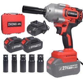 ZHONG AN Cordless 1/2 Brushless Impact Wrench Set, 740ft-lbs (1000N.m) 3200 RPM,with 2 Batteries 5 Sockets Multi-functional parts, Electric Impact Wrench for Trucks Cars Lawn Mowers Home DIY