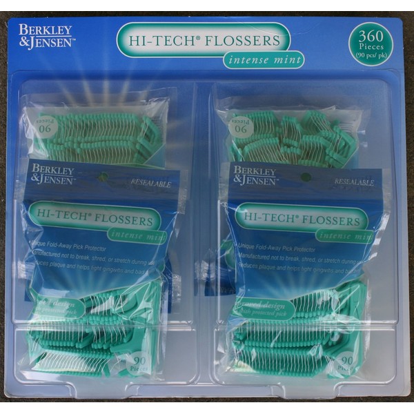 Berkley & Jensen Hi-tech Flossers Intense Mint (4 bags 90 pieces each - total 360 pieces in a pack) by GroceryCentre
