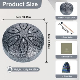 TINGSING Rain Drum Tongue Drum Mini Steel Tongue Drum 3 Inch 6 Note Percussion Instrument with Cloth Bag Music Book Mallet Musical Education Yoga Meditation Drum for Adult Kids, Silver
