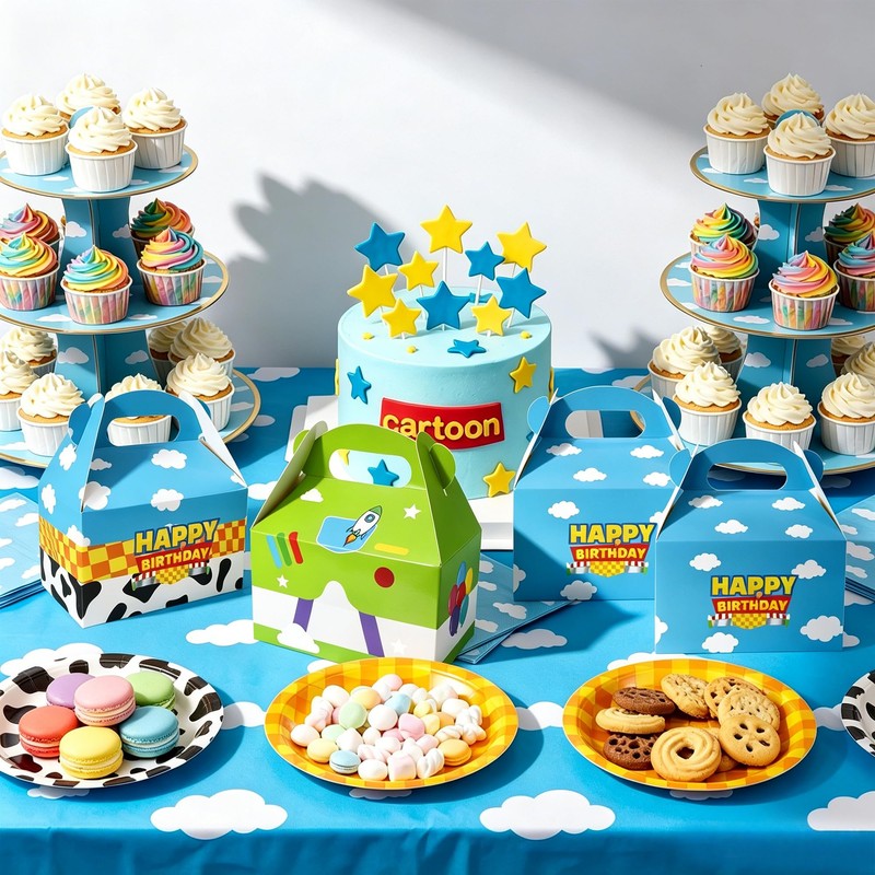 CHENRINDECO 15 Pack Cartoon Story Party Boxes Cookie Treat Boxes