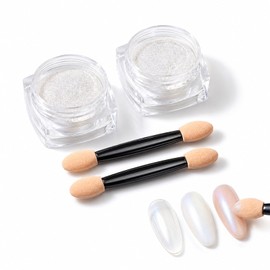 Ryetvok 2 Pcs Polvo de Cromo para Uñas Efecto Espejo Iridiscente, Pigmento Metálico Aurora Sirena, Kit de Purpurina para Decoración de Uñas Acrílicas 