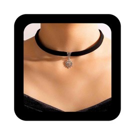 Iaceble Boho Black Suede Choker Necklace Snowflake Velvet Collar Necklace Silver Snow Pendant Necklace Christmas Snow Flake Necklace Jewelry For Women