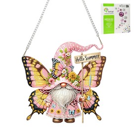Qukle Hanging Gnomes Diamond Painting Kits Pendants, Special Shaped Crystal DIY Butterfly Diamond Art Hanging Sign Gem Painting Window Door Ornaments, Box Package