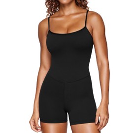CRZ YOGA Butterluxe Monos Pantalones Cortos Deportivos Bodysuit de Una Pieza para Mujer con Tirantes Ajustables para Entrenamiento Negro X-Chico