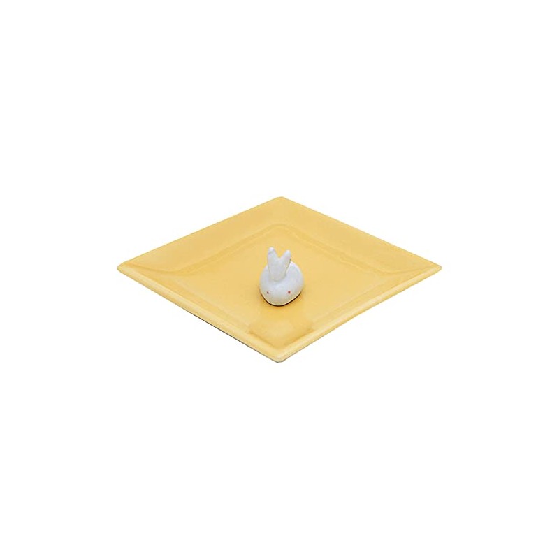Nippon Kodo Ceramic Incense Plate & Rabbit Incense Stand (Yellow)