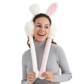 Surblue Foldable Cute Rabbit Moving Earmuffs Winter Warm Outdoor Ear Covers Headband Fur Earwarmer White