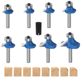 8 Pcs 1/4 Inch Shank Roundover Edging Router Bit Set Woodworking Milling Cutter Tools (1/8", 5/32", 3/16", 1/4", 5/16", 3/8",7/16", 1/2" Radius) by ROOCBIT