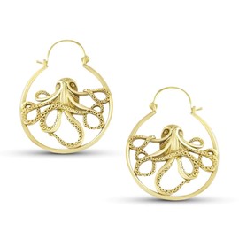 Inner Plane Octopus Drop Earrings - Drop Hoop Earrings For Women - Silver (Silver) (Gold)