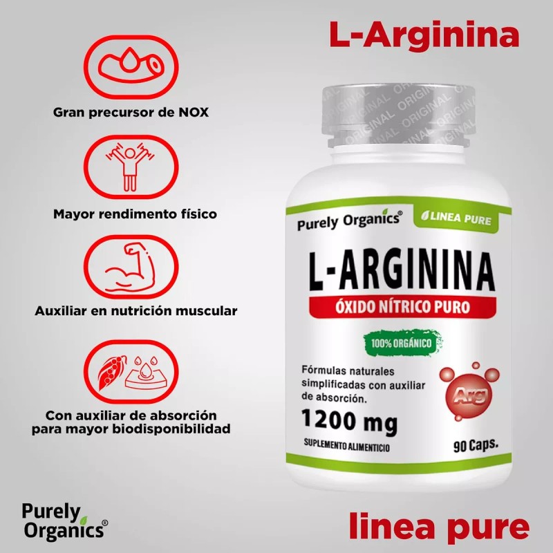Purely Organics L Arginina Pure, Vegana, 90 Cápsulas. Purely Organics.