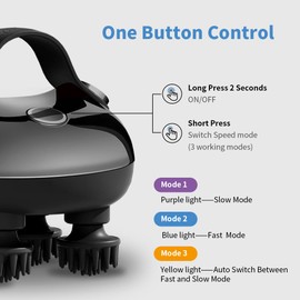 Scalp Massager, Electric Head Massager with 3 Kneading Modes and 8 Removable Massage Claws, Portable Handheld IPX7 Waterproof Head Massager for Body Relaxation and Stress Relief