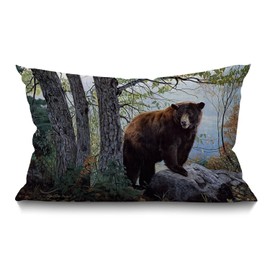 BGBDEIA 30cmX50cm Cushion Cover Rustic Farmhouse Decor Bear Pillowcases Cotton Linen Wild Animal Bear Throw Pillow Case Pillow Cover for Sofa Couch Bedroom,12 x 20 Inch