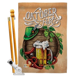 Angeleno Heritage HS137109-BO Oktoberfest Festival Happy Hour & Drinks Beverages Decorative Vertical, House Flag Set 28"x 40" w/Flagpole, Multi-Color