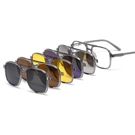 Chakralux 5 Pcs Pair Eyewear Magnetic Clip On Sunglasses Interchangeable Polarized Tinted Lenses for Men and Women Unique Gift Stick-on Trendy Fashion Magnetic Sunglasses, Five-in-one Magnetic Glasses