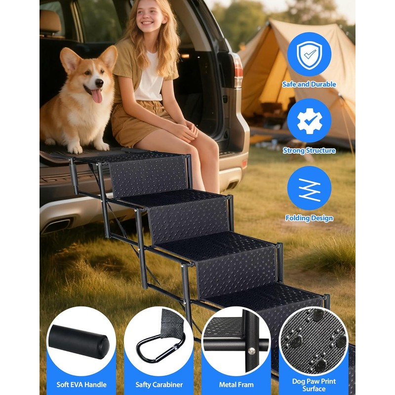 5-Step Foldable Dog Stairs for Car, SUV & Truck (34"–38"