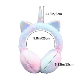 Earmuffs for Girls Unicorn Ear Muff Winter Faux Fur Ear Warmers Ear Cover with Cute Sequins Ears for Women Kids (Multicolor-Blue)