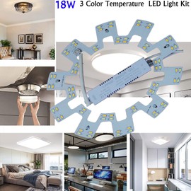OLYMSTAR 18W 3 Color Temperature LED Flush Mount Ceiling Fan Light Kit Replacement LED Light Board Panel,Retrofit LED Light Engine