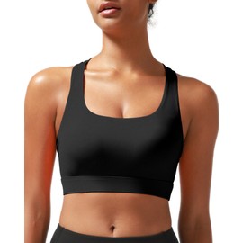 RUNNING GIRL High Impact Sports Bras for Women - Scoop Neck Strappy Sports Bra High Support Moulded Cup Workout Bra(WX3022 Black S)